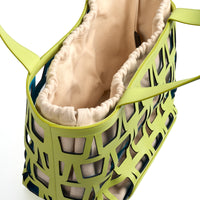 KAYLA TOTE 43 - VEAU VERT ACIDE ET TOILE ECRU