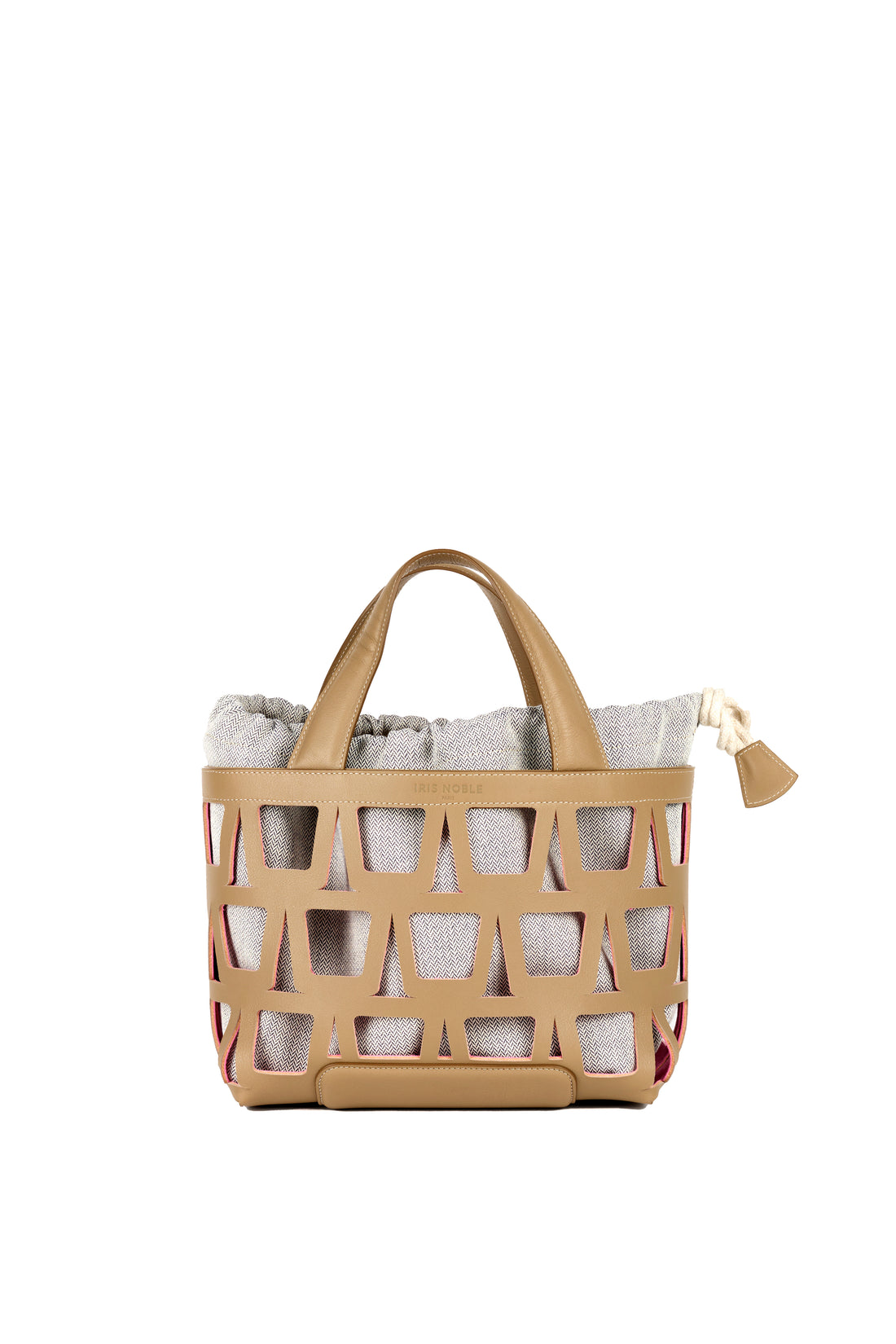 KAYLA TOTE 33 - VEAU GRÈGE ET TOILE ECRU