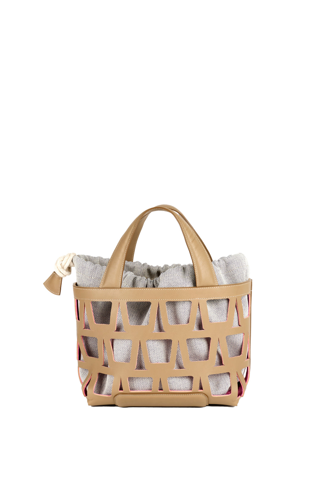 KAYLA TOTE 33 - VEAU GRÈGE ET TOILE ECRU