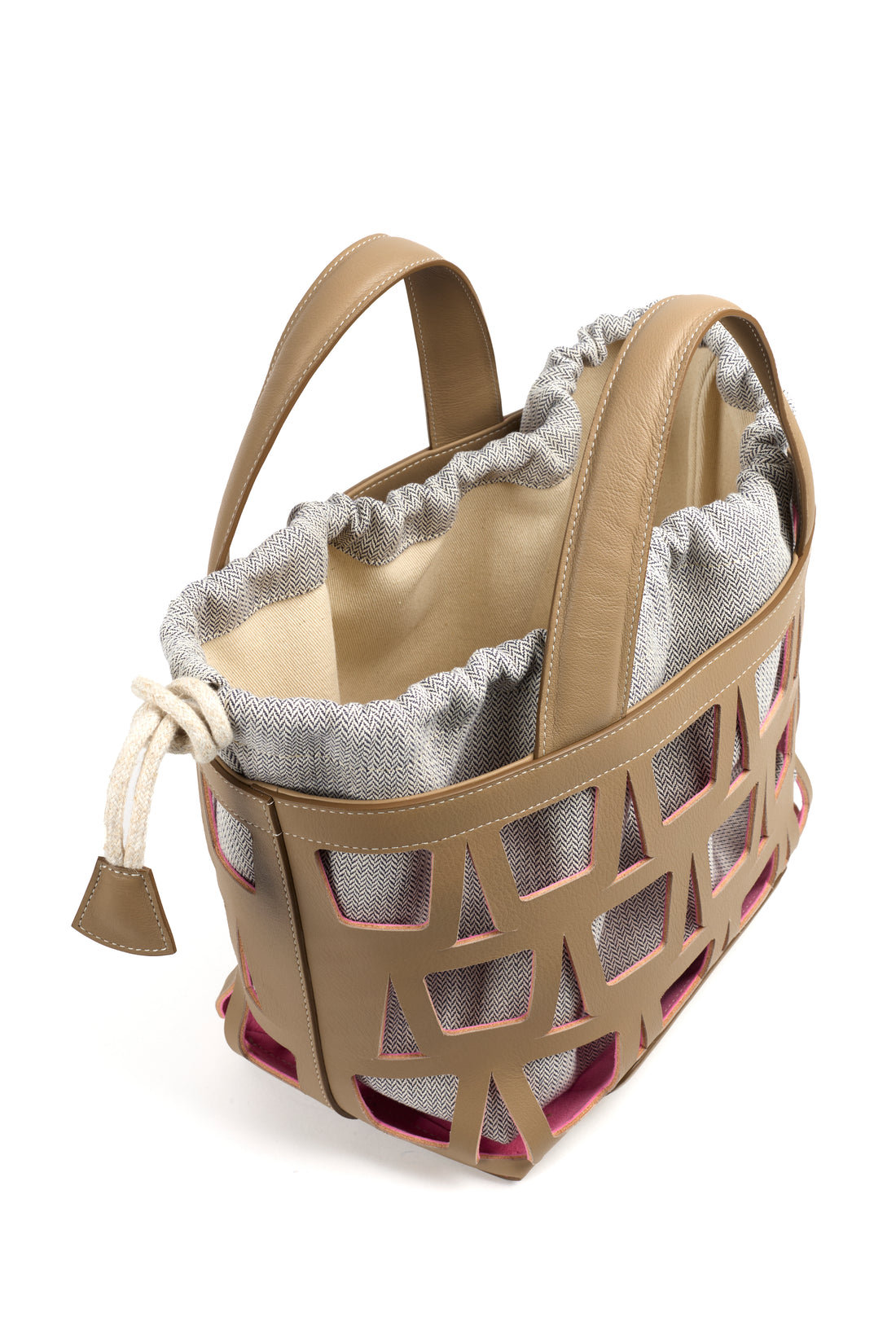 KAYLA TOTE 33 - VEAU GRÈGE ET TOILE ECRU