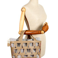 KAYLA TOTE 33 - VEAU GRÈGE ET TOILE ECRU