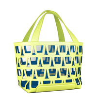 KAYLA TOTE 43 - VEAU VERT ACIDE ET TOILE ECRU