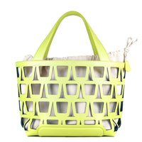 KAYLA TOTE 43 - VEAU VERT ACIDE ET TOILE ECRU