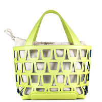 KAYLA TOTE 43 - VEAU VERT ACIDE ET TOILE ECRU