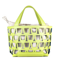 KAYLA TOTE 43 - VEAU VERT ACIDE ET TOILE ECRU