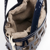 KAYLA TOTE 33 - VEAU VERNIS MARINE ET LAINE FEUTREE