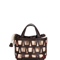 KAYLA TOTE 33 - VEAU CHOCOLAT ET TOILE ECRU