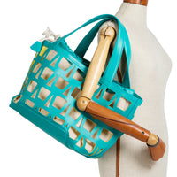 KAYLA TOTE 43 - VEAU - BLEU / TOILE - ÉCRU