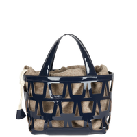 KAYLA TOTE 33 - VEAU VERNIS MARINE ET LAINE FEUTREE