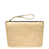 POCHETTE TRAPEZE 25 - SATIN MARRON ET VEAU OR CLAIR