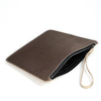 POCHETTE TRAPEZE 25 - SATIN MARRON ET VEAU OR CLAIR