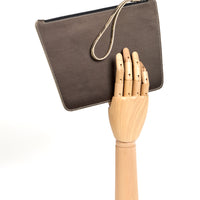 POCHETTE TRAPEZE 25 - SATIN MARRON ET VEAU OR CLAIR