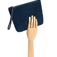POCHETTE TRAPEZE 25 - SHEARLING ET VEAU PETROLE