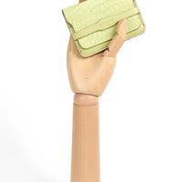 PORTE-CARTE CASTIGLIONE - VEAU AZUR ET CROCODILE LIME