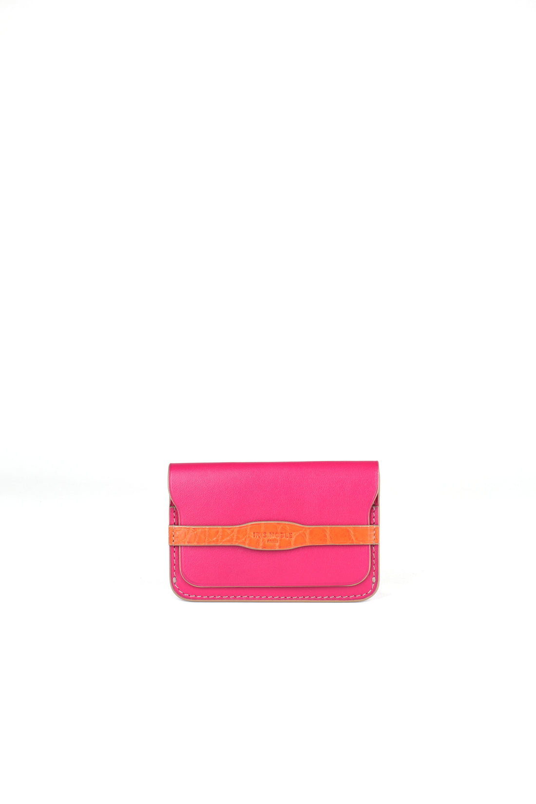 PORTE CARTES BONAPARTE - VEAU ROSE ET CROCODILE ORANGE