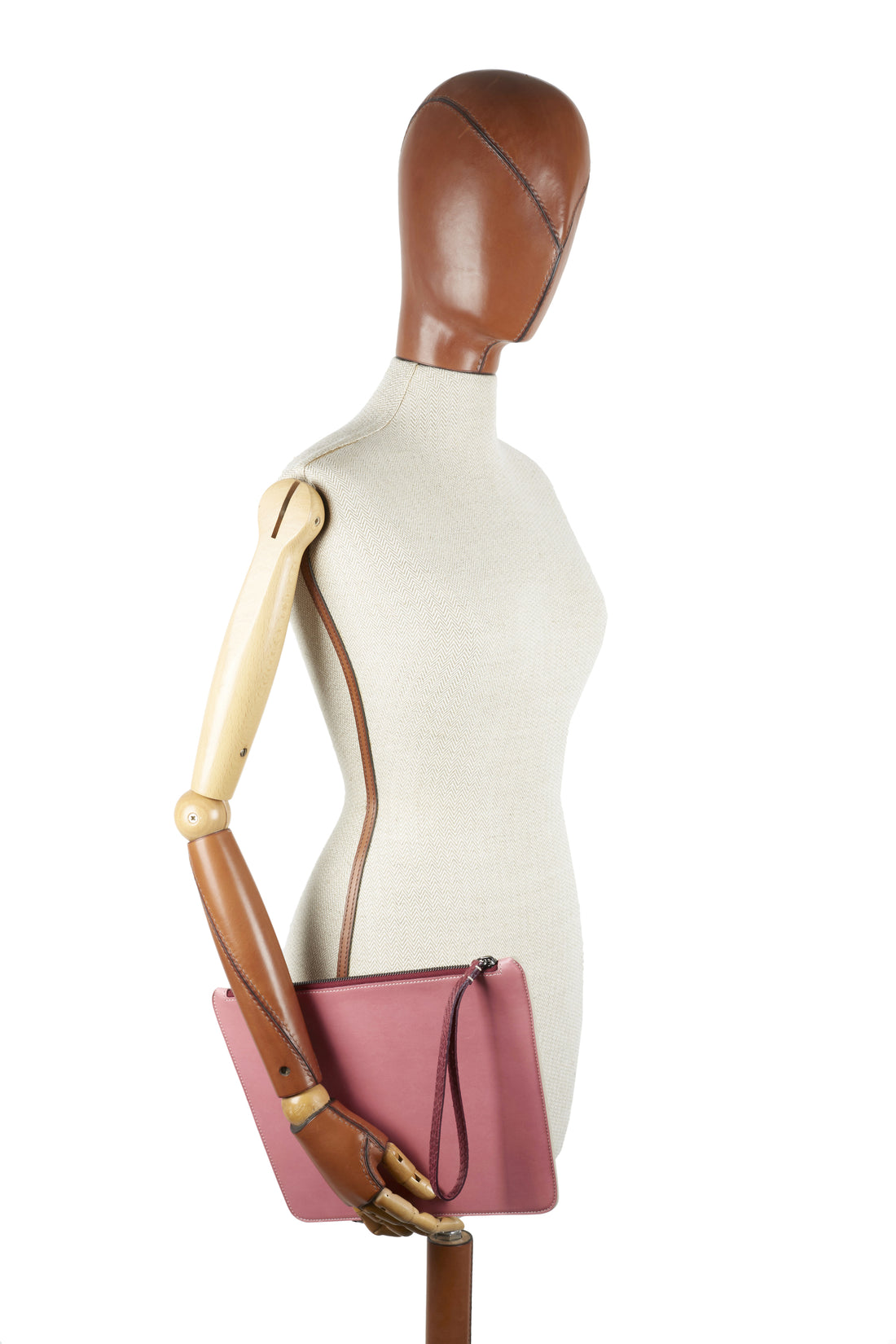 POCHETTE TRAPÈZE 29 - VEAU BICOLORE BLANC CASSÉ ET ROSE