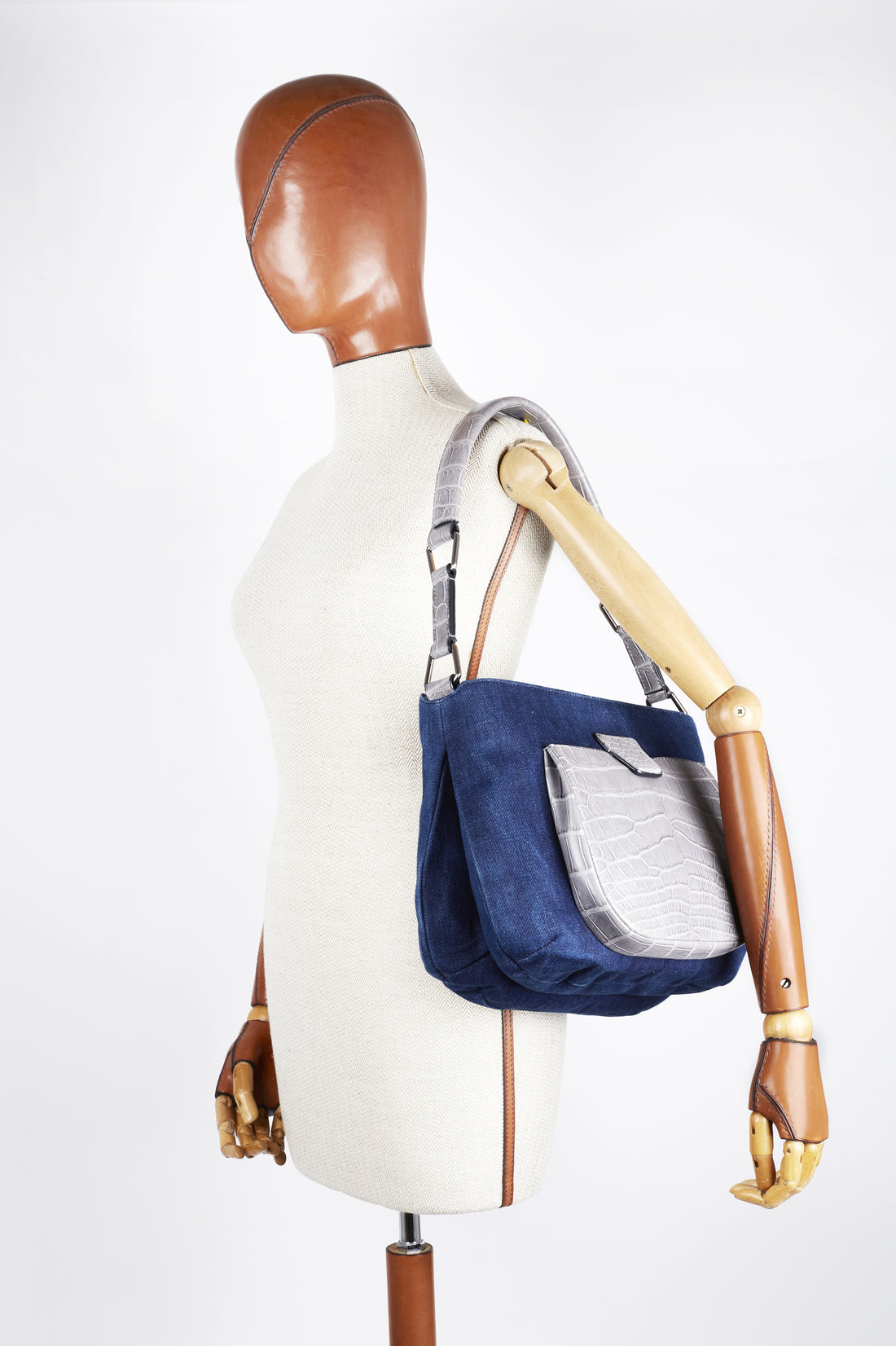 LESLIE 32 - DENIM ET CROCODILE GRIS PLOMB