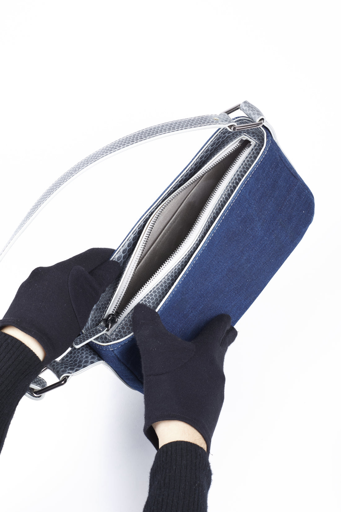 LYNN BAGUETTE - BLUE JEAN ET SNAKE EBONY