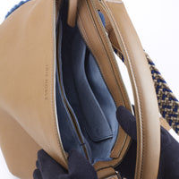 LESLIE 25 - VEAU TAUPE ET SHEARLING BLEU PÉTROLE
