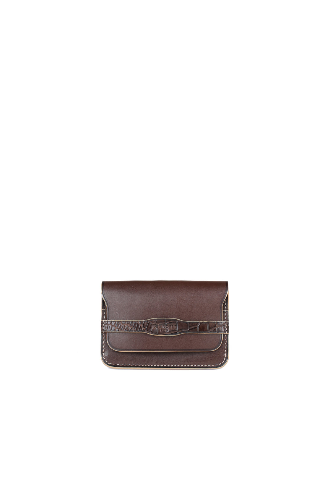 PORTE-CARTE CASTIGLIONE - VEAU ET CROCODILE CHOCOLAT