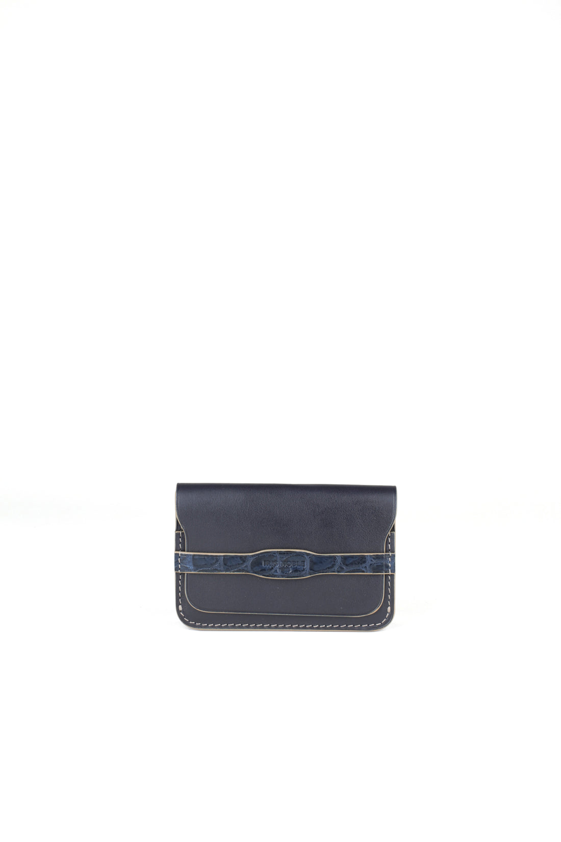 PORTE-CARTE CASTIGLIONE - VEAU ET CROCODILE BLEU NUIT