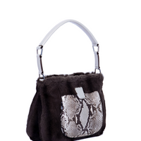 LESLIE SHOULDER - VEAU TAUPE, PYTHON MULTI ET FOURRURE