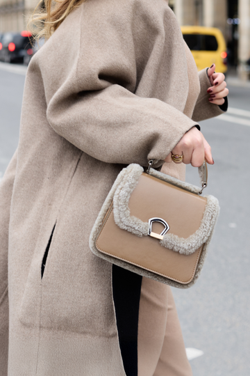 IRIS 18 - SHEARLING GRIS ET VEAU TABAC