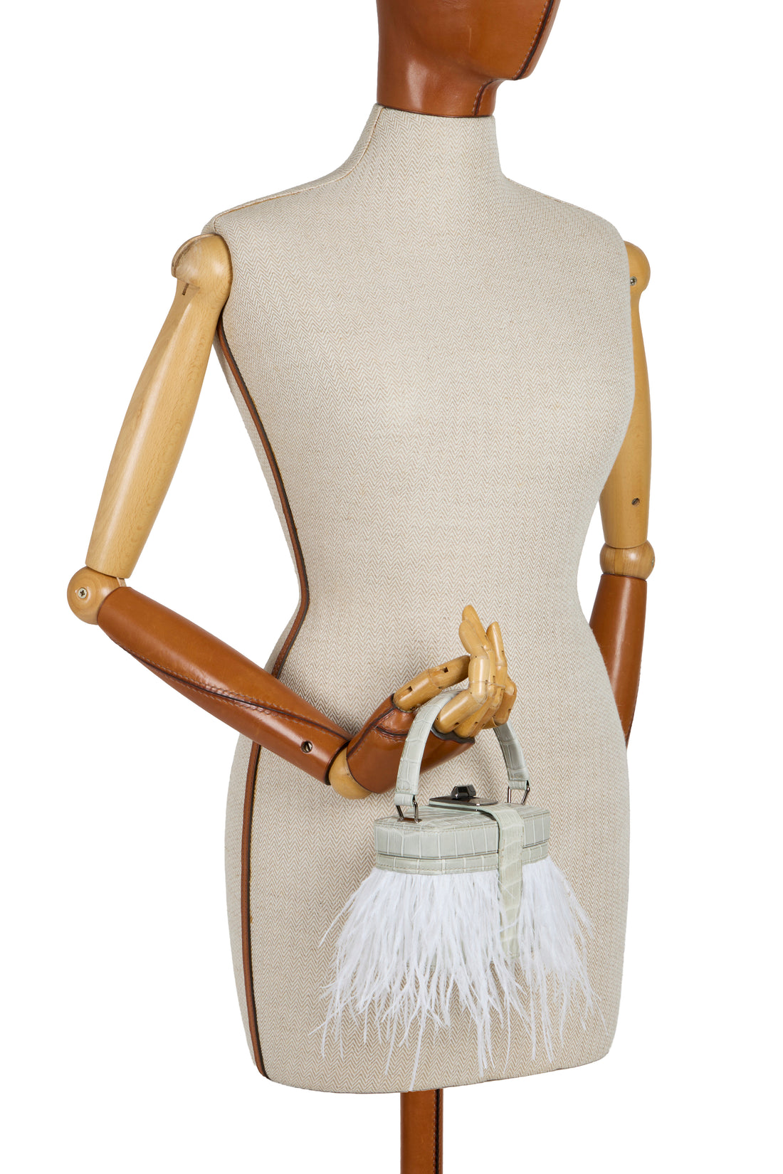 IVY 14 MINI - CROCODILE BRUME ET PLUMES BLANC