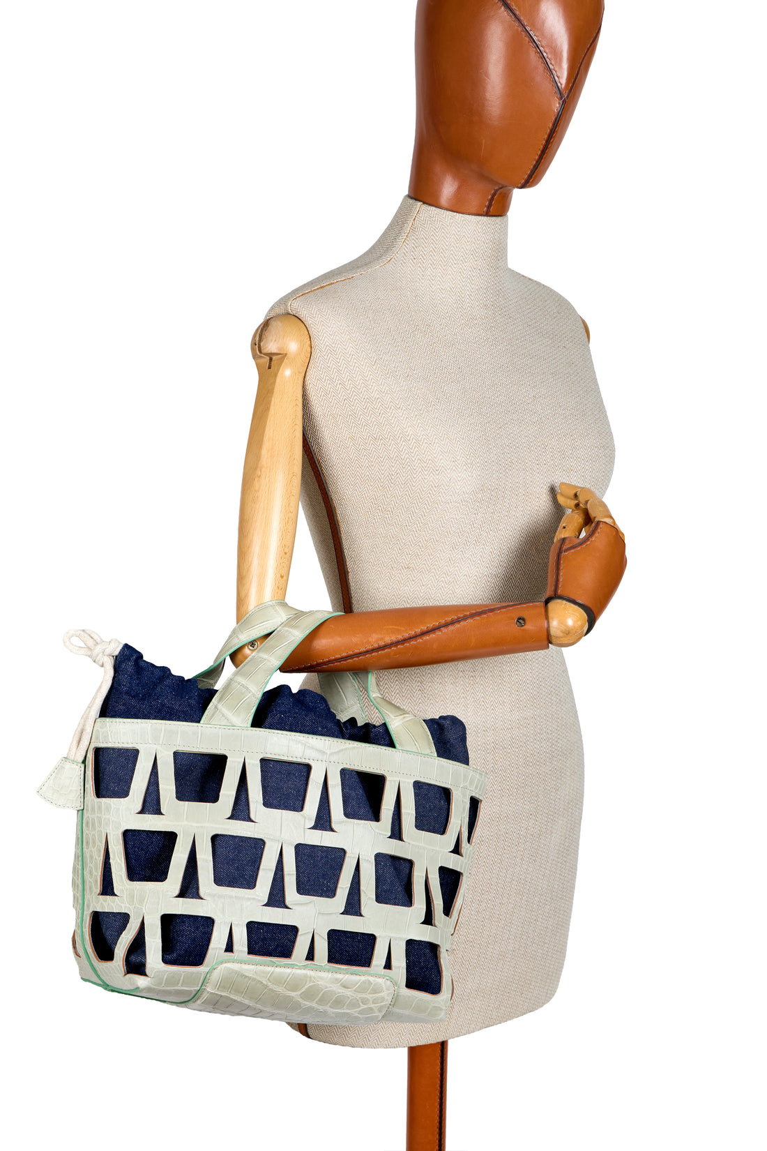 KAYLA TOTE 33 - CROCODILE BLANC DE ROI & DENIM