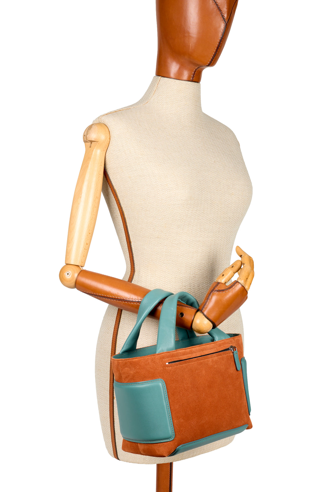 KAYLA 26 - SUEDE COGNAC ET VEAU CELADON