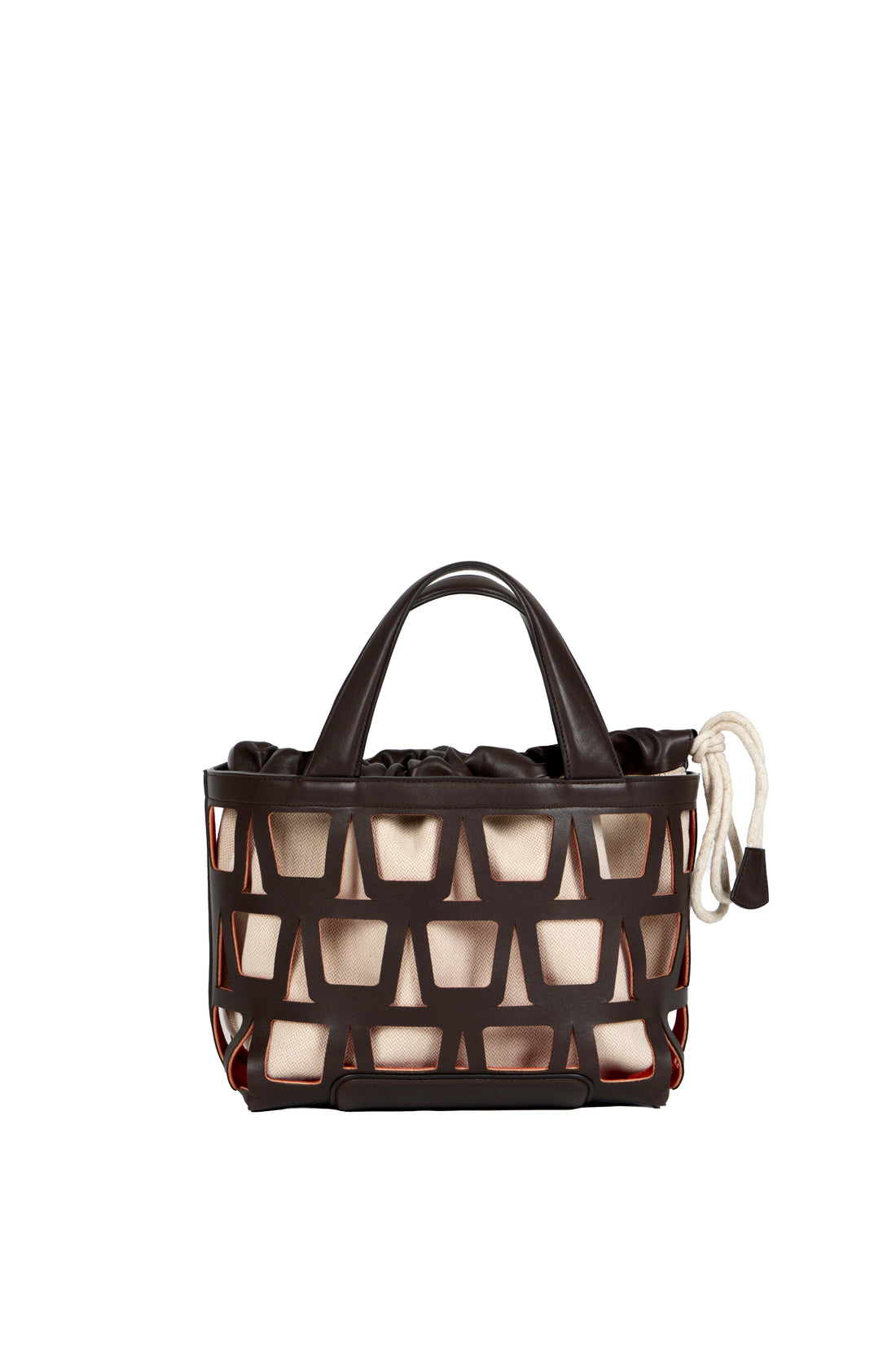 KAYLA TOTE 33 - VEAU CHOCOLAT ET TOILE ECRU