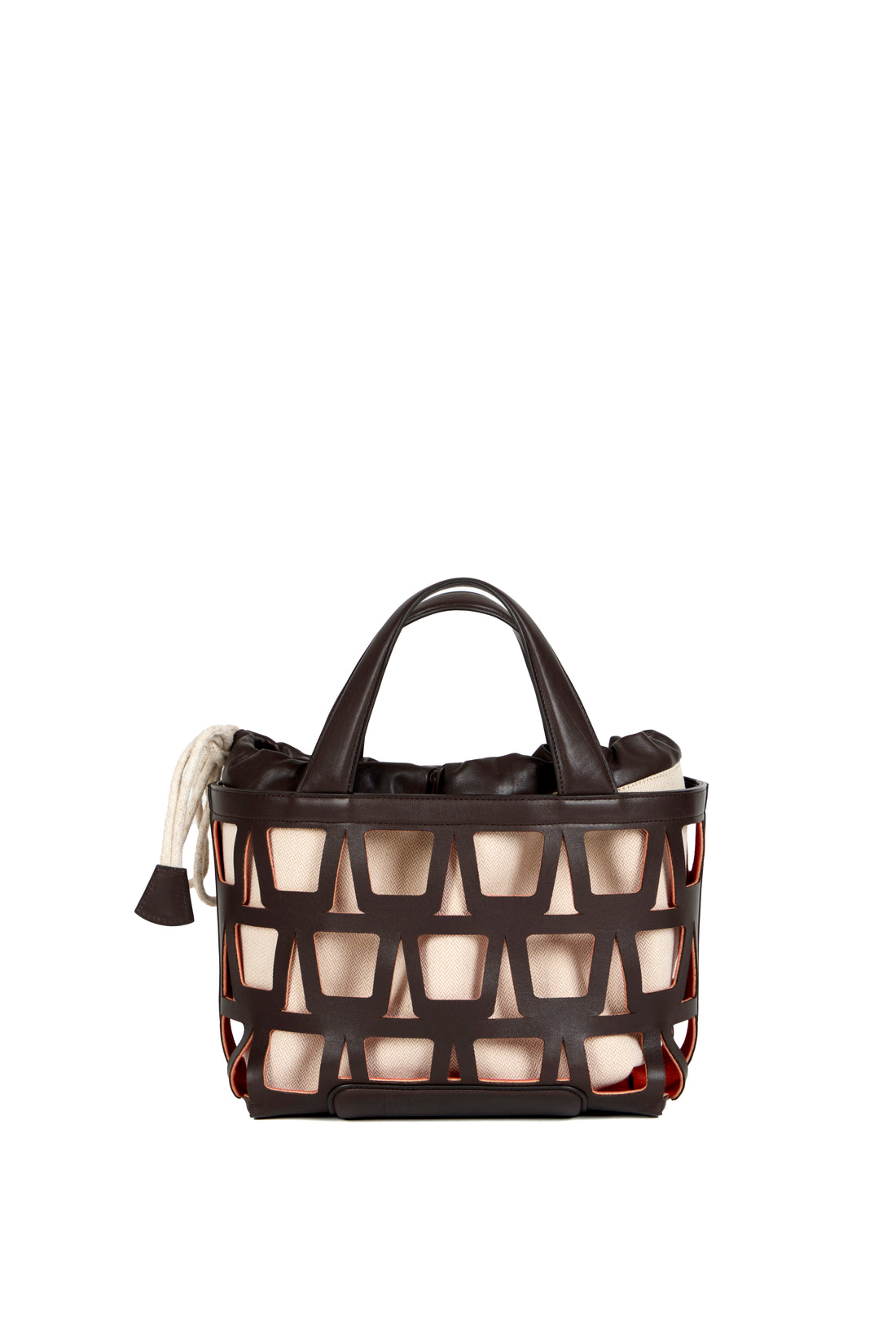 KAYLA TOTE 33 - VEAU CHOCOLAT ET TOILE ECRU