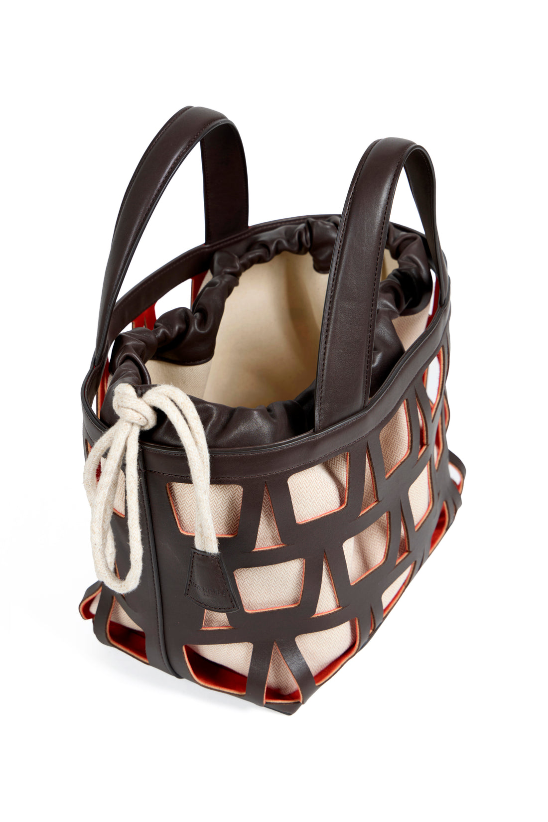 KAYLA TOTE 33 - VEAU CHOCOLAT ET TOILE ECRU