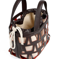 KAYLA TOTE 33 - VEAU CHOCOLAT ET TOILE ECRU