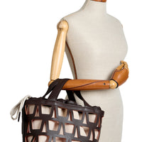 KAYLA TOTE 33 - VEAU CHOCOLAT ET TOILE ECRU