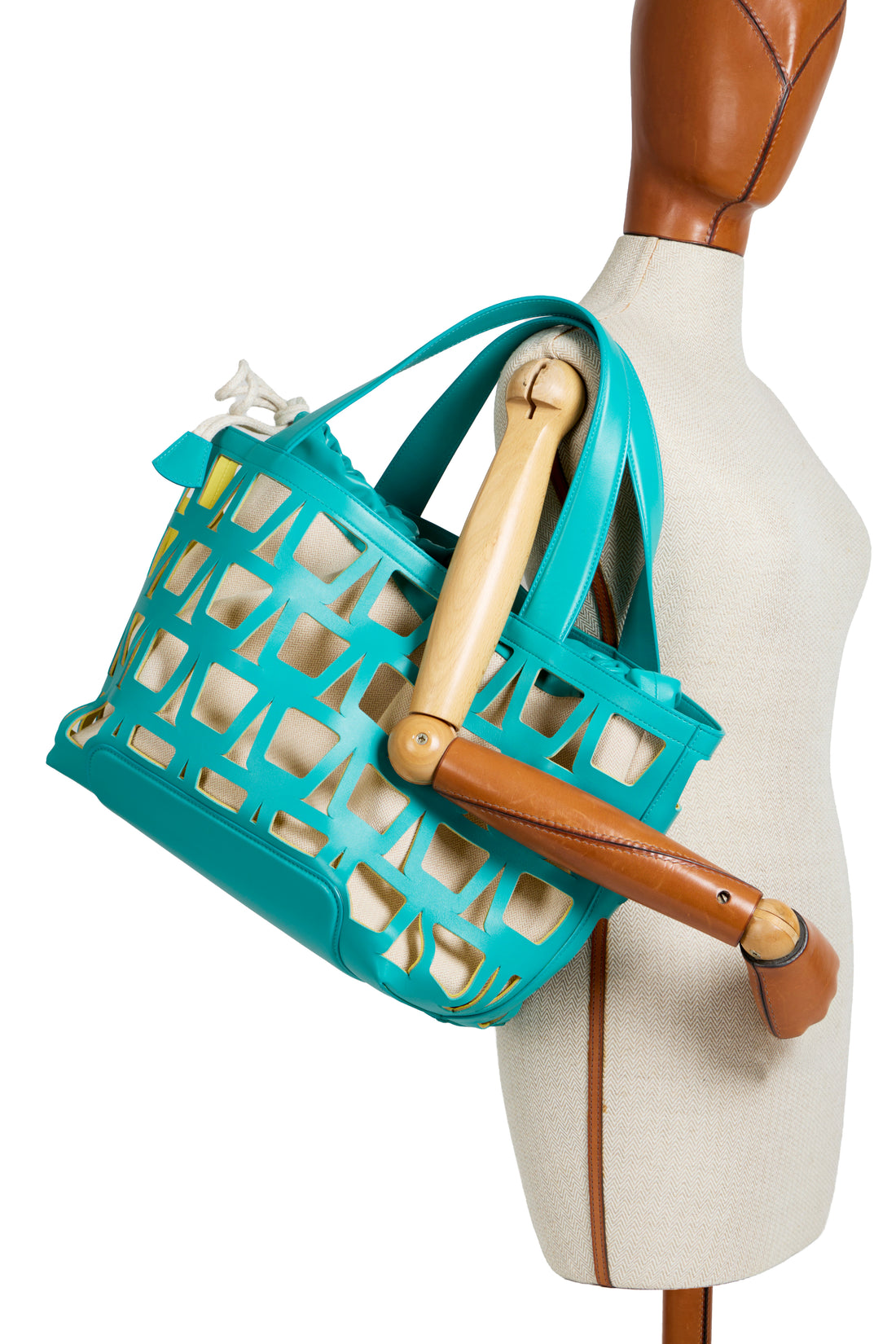 KAYLA TOTE 43 - VEAU - BLEU / TOILE - ÉCRU