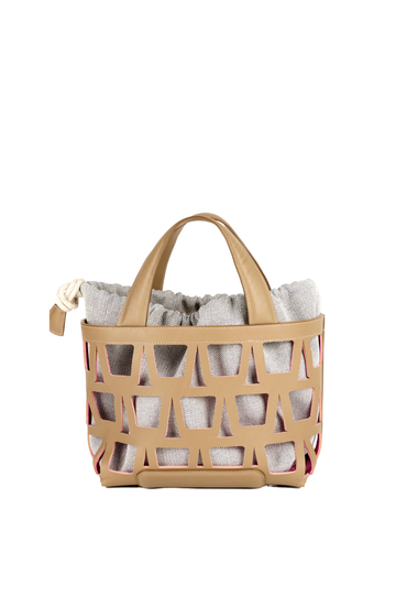 KAYLA TOTE 33 - VEAU GRÈGE ET TOILE ECRU