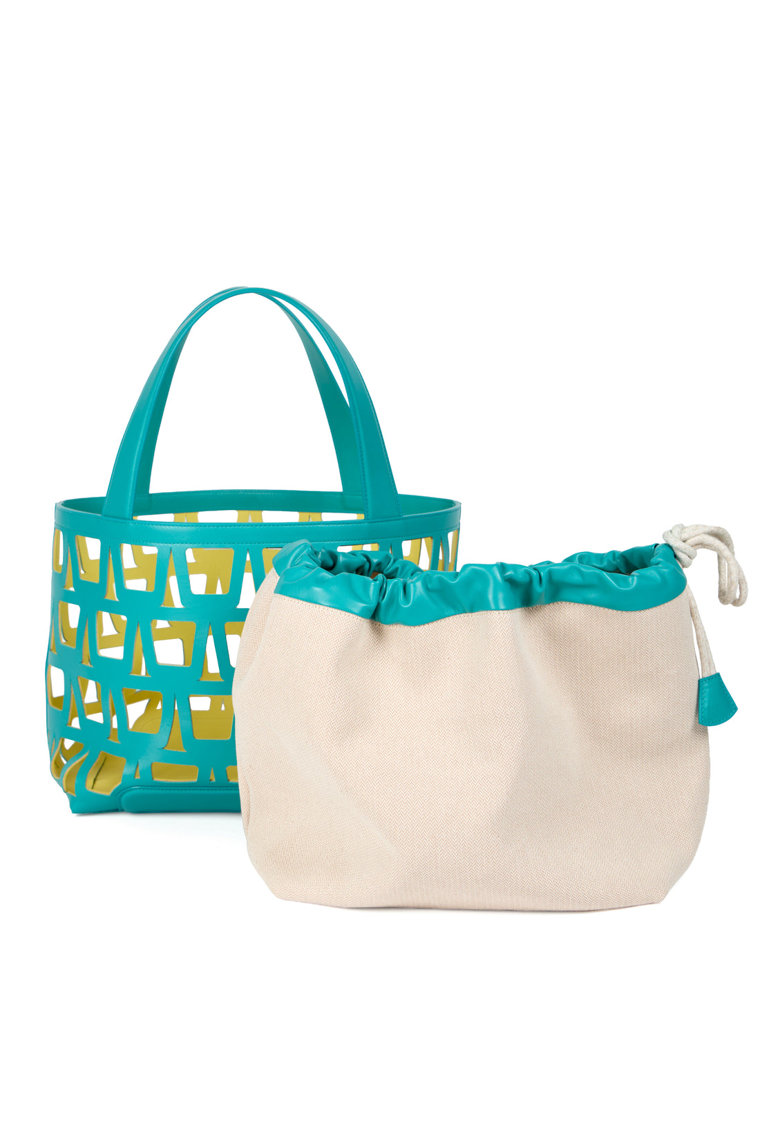 KAYLA TOTE 43 - VEAU - BLEU / TOILE - ÉCRU