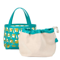 KAYLA TOTE 43 - VEAU - BLEU / TOILE - ÉCRU