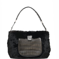 LESLIE SHOULDER FOURRURE ET CROCODILE NOIR