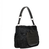 LESLIE SHOULDER FOURRURE ET CROCODILE NOIR