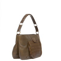 LESLIE SHOULDER - VEAU ACAJOU ET CROCODILE MARRON