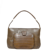 LESLIE SHOULDER - VEAU ACAJOU ET CROCODILE MARRON