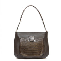 LESLIE SHOULDER - VEAU GRAIN DE CAFÉ ET CROCODILE MARRON