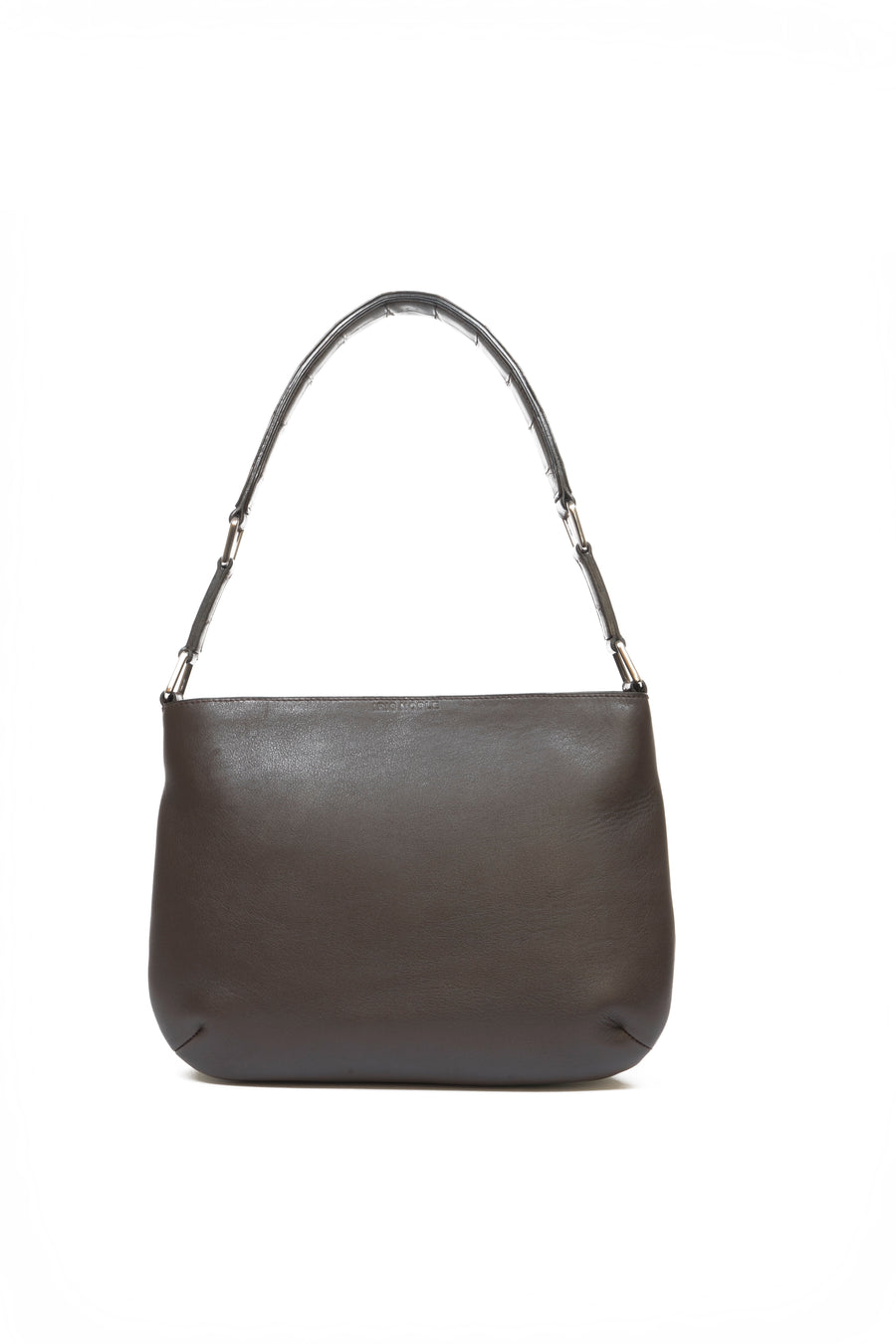 LESLIE SHOULDER - VEAU GRAIN DE CAFÉ ET CROCODILE MARRON