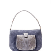 LESLIE SHOULDER - SUEDE BLEU DE PRUSSE ET PYTHON BLEU DE NAPOLÉON