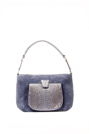 LESLIE SHOULDER - SUEDE BLEU DE PRUSSE ET PYTHON BLEU DE NAPOLÉON