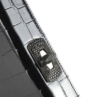 MINAL 18 - CROCODILE NOIR ET FERMOIR SERTIS DE SPINELLES NOIR