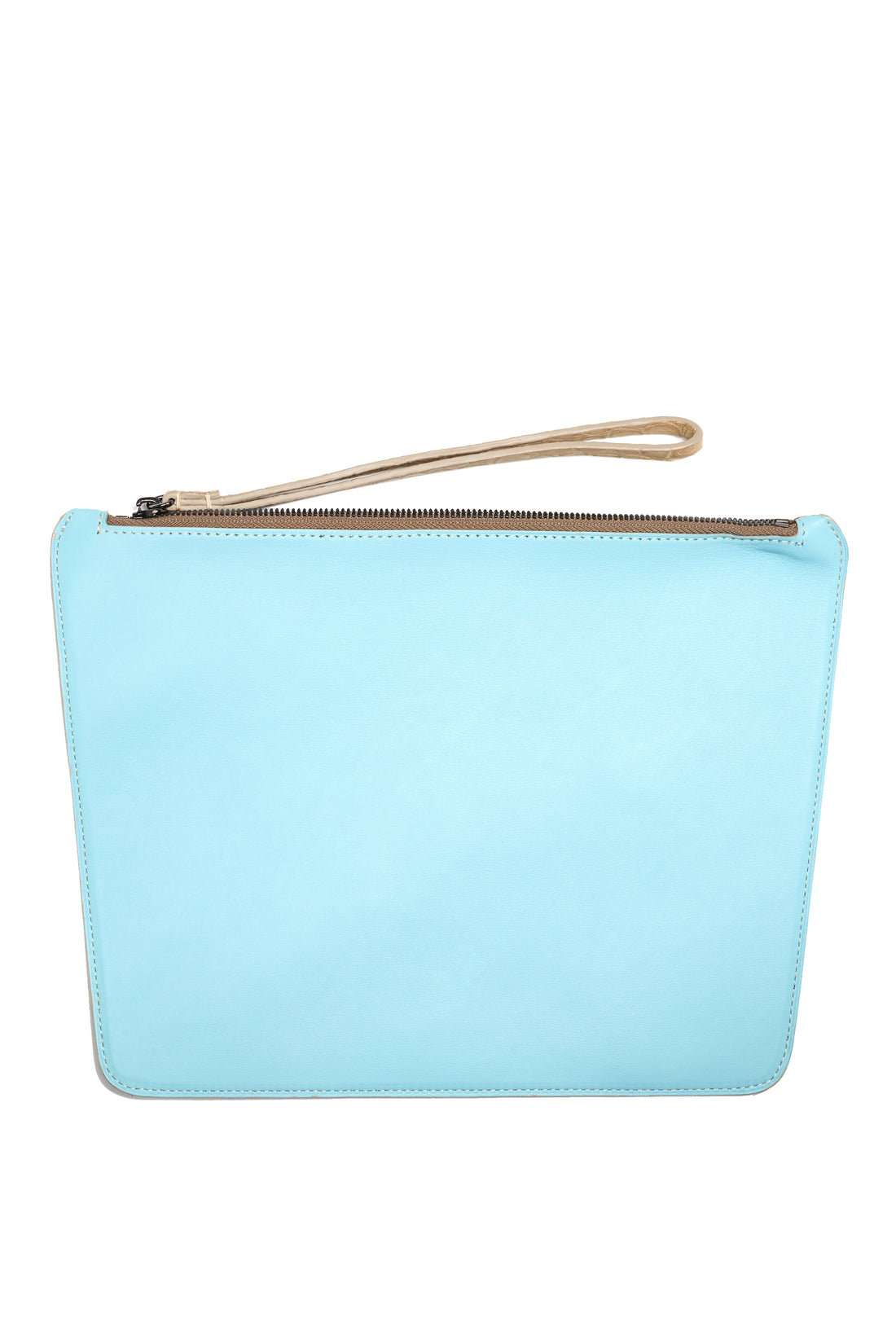 POCHETTE TRAPÈZE 29 - VEAU BLEU CLAIR ET BEIGE