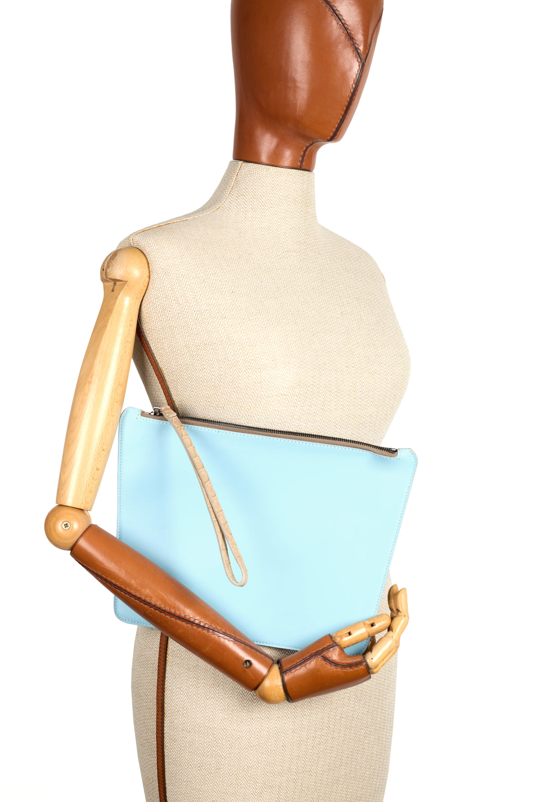 POCHETTE TRAPÈZE 29 - VEAU BLEU CLAIR ET BEIGE
